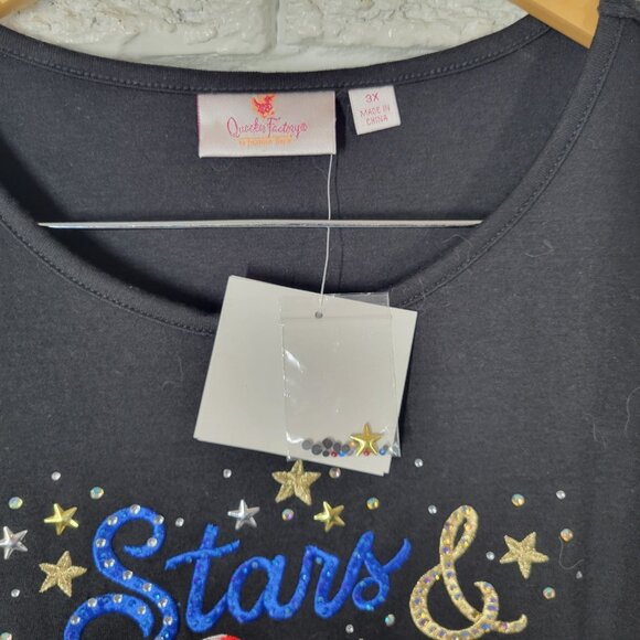 Fourth of July Quacker Factory QVC Womens Top 3X Plus Tee Black Studs B5E - Picture 6 of 11